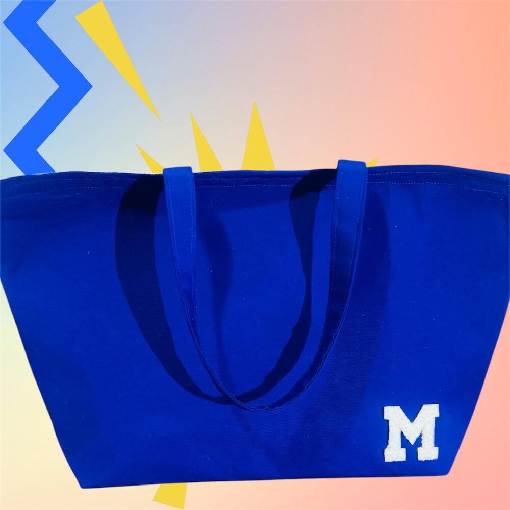 Bright Royal Blue Tote bag with Gray satin lining.  With or Without initial.